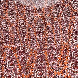 Floral Smocked Bodice Women’s Blouse - Orange/Pink